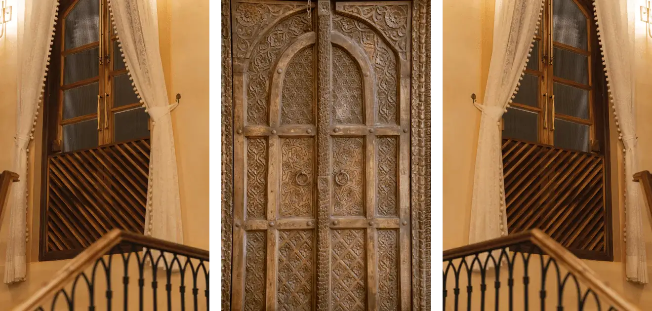 Close up image of a carved door